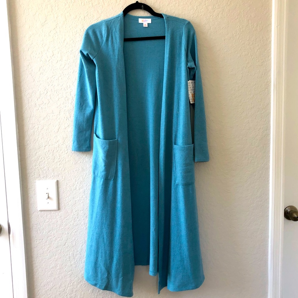 Lularoe Sarah Cardigan Duster XS Teal blue-green NWT